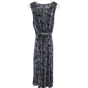 KELLEY CAWLEY Chic Leaf Print Maxi Dress in Navy and White Sz M